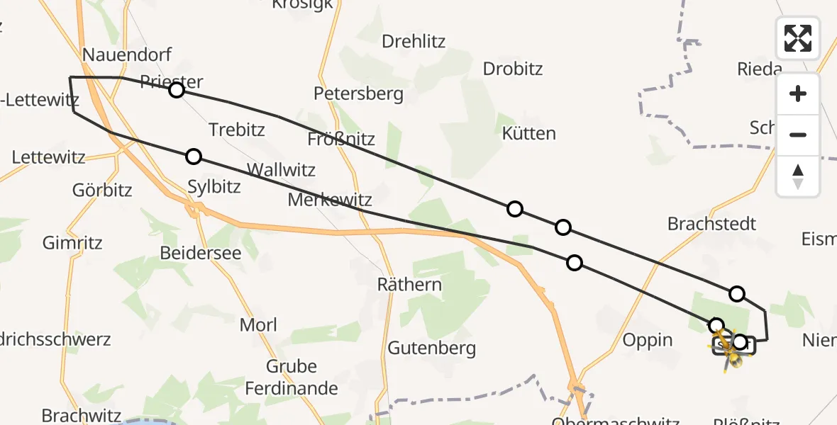 Flugroute Rettungshubschrauber Halle-Oppin Flugplatz - Halle-Oppin Flugplatz, 26 August 2026, 11:27