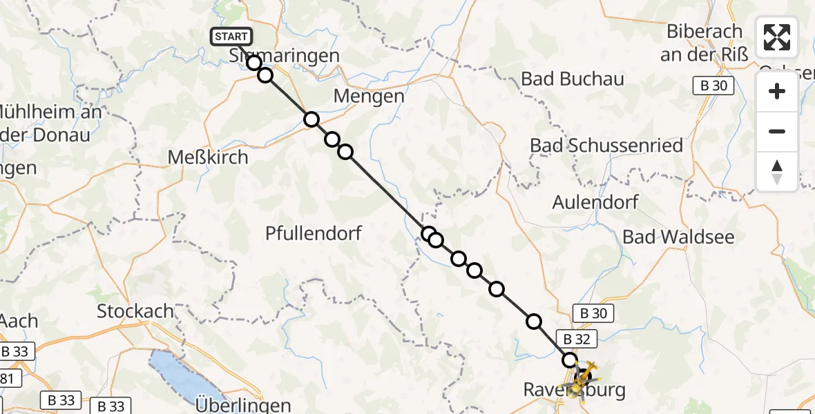 Flugroute Rettungshubschrauber Sigmaringen - Sankt Elisabeth Hospital, 26 August 2026, 11:27