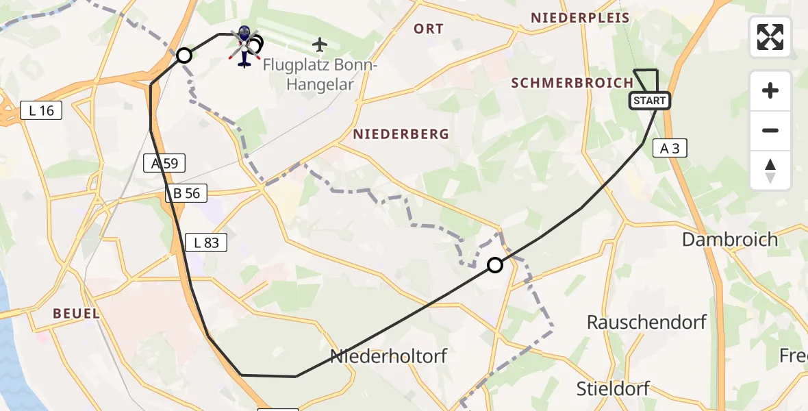 Flugroute Polizeihubschrauber Sankt Augustin - Sankt Augustin, 26 August 2026, 11:33