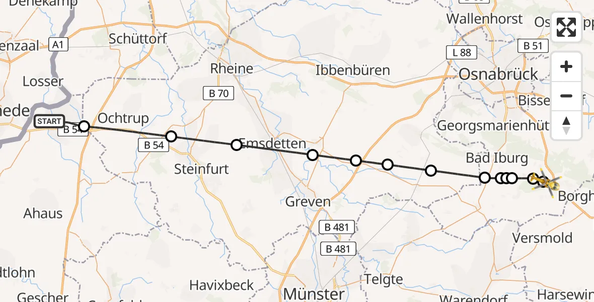 Flugroute Ambulanzhubschrauber Gronau (Westf.) - Bad Rothenfelde, 26 August 2026, 11:38