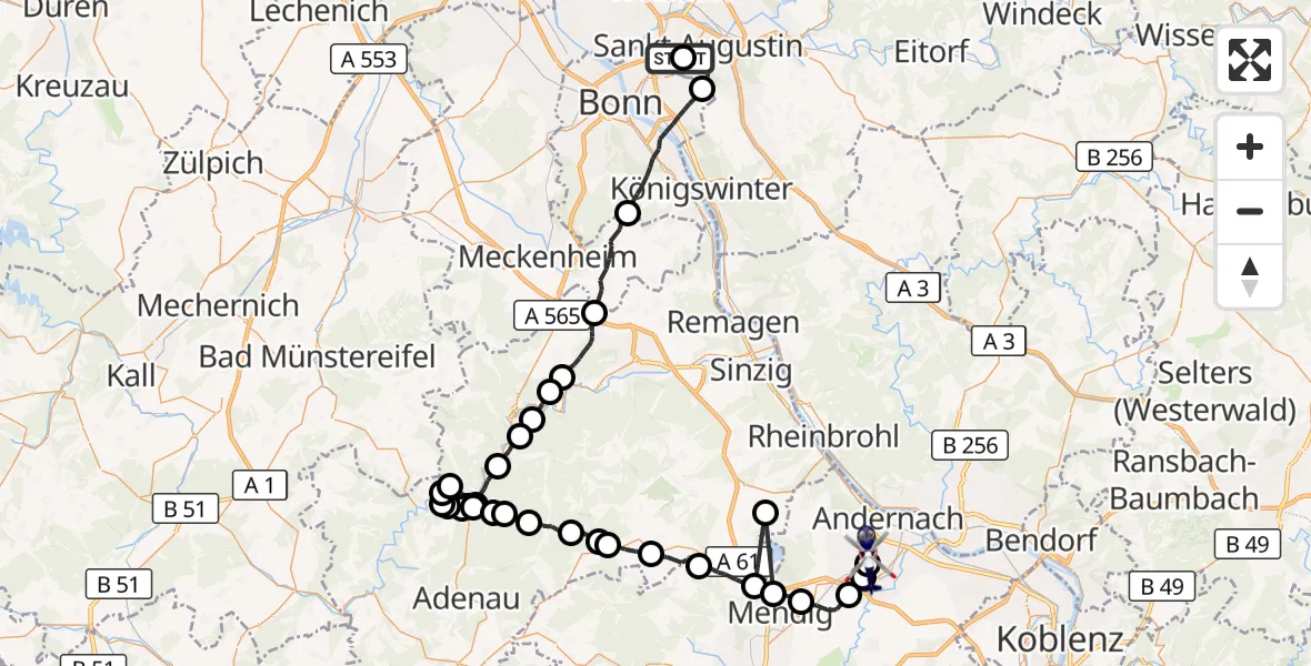 Flugroute Polizeihubschrauber Bonn-Hangelar Flugplatz - Kretz, 26 August 2026, 11:38