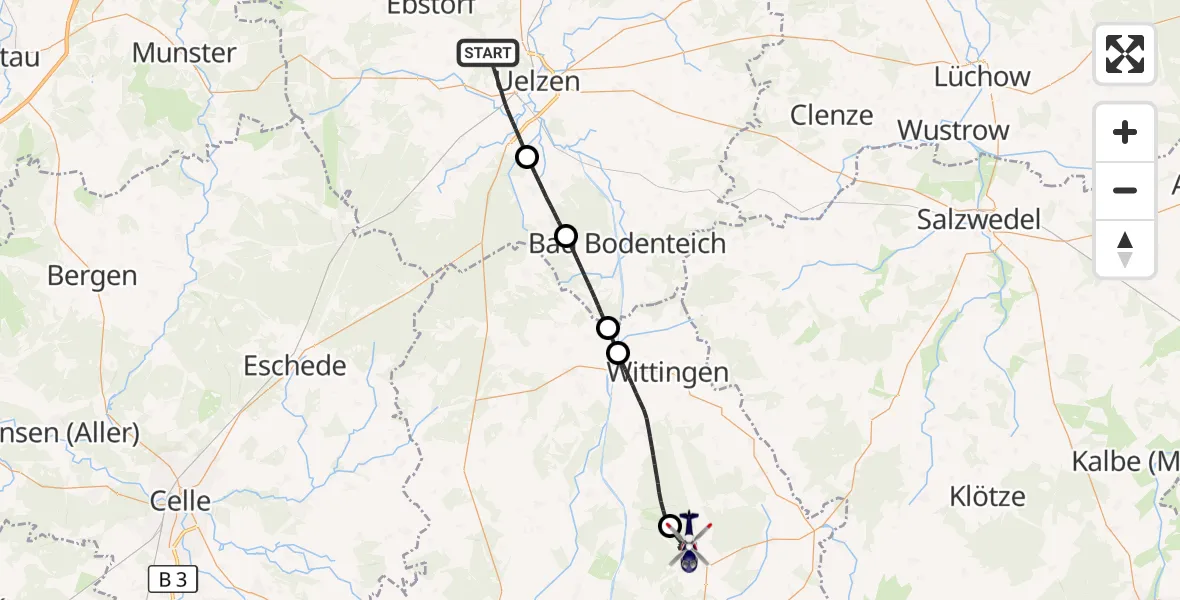 Flugroute Polizeihubschrauber Uelzen - Ehra-Lessien, 26 August 2026, 11:40