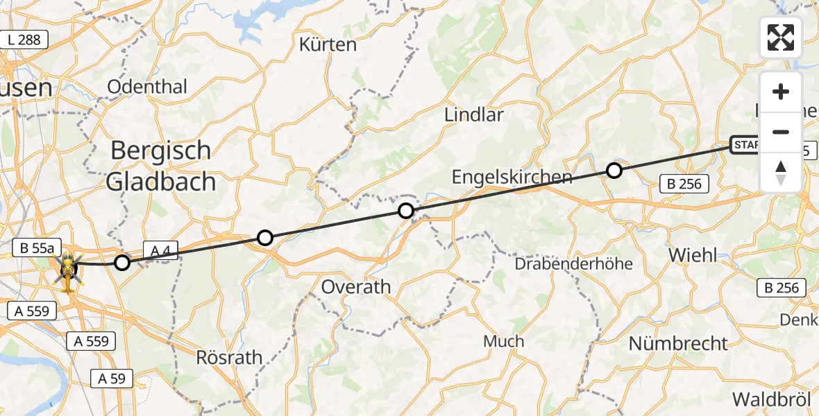 Flugroute Ambulanzhubschrauber Gummersbach - Merheim Hospital, 26 August 2026, 11:41