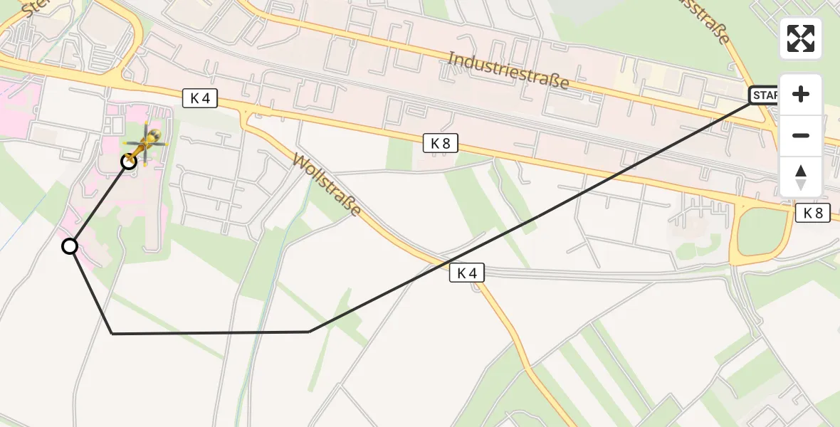 Flugroute Rettungshubschrauber Ludwigshafen am Rhein - Ludwigshafen Accident Hospital, 26 August 2026, 11:42