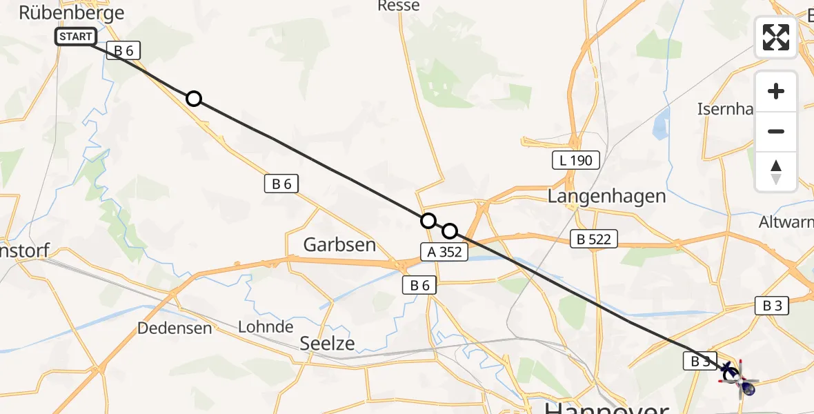 Flugroute Polizeihubschrauber Neustadt am Rübenberge - Hannover Luftrettung Hubschrauberlandeplatz (Christoph 4), 26 August 2026, 11:53