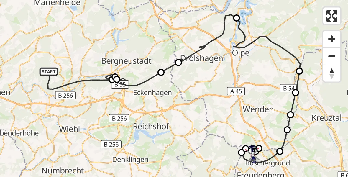 Flugroute Polizeihubschrauber Gummersbach - Freudenberg, 26 August 2026, 11:58