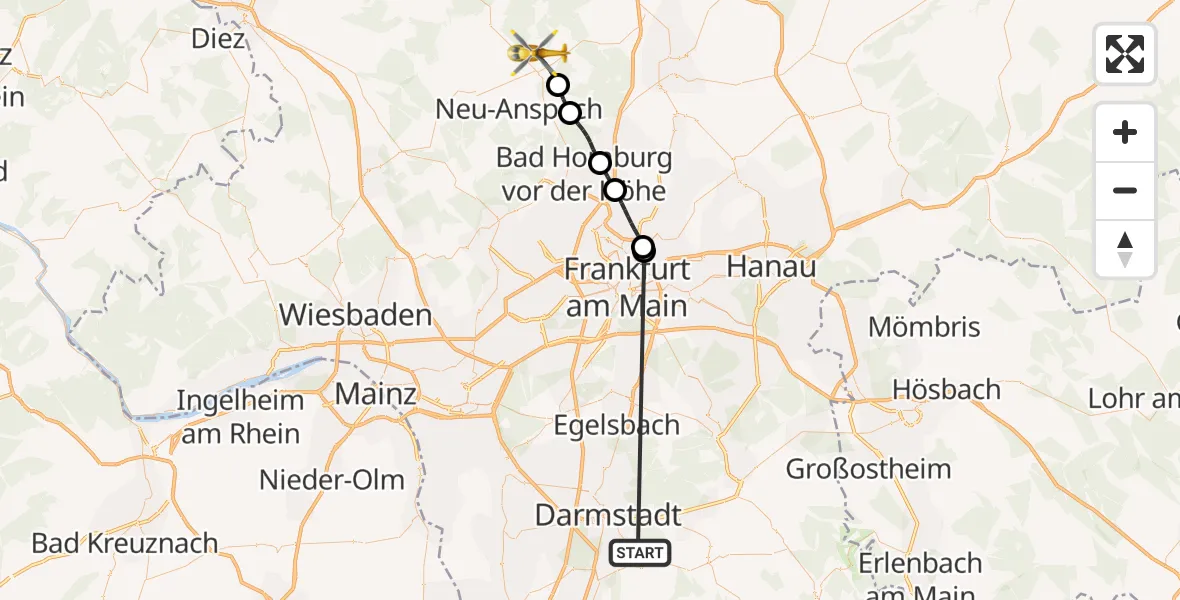 Flugroute Rettungshubschrauber Mühltal - Usingen, 26 August 2026, 11:59