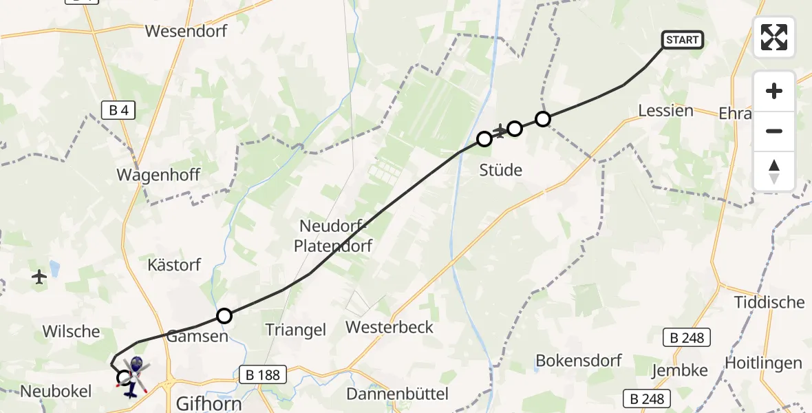 Flugroute Polizeihubschrauber Ehra-Lessien - Gifhorn Bundespolizei Hubschrauberlandeplatz, 26 August 2026, 12:03