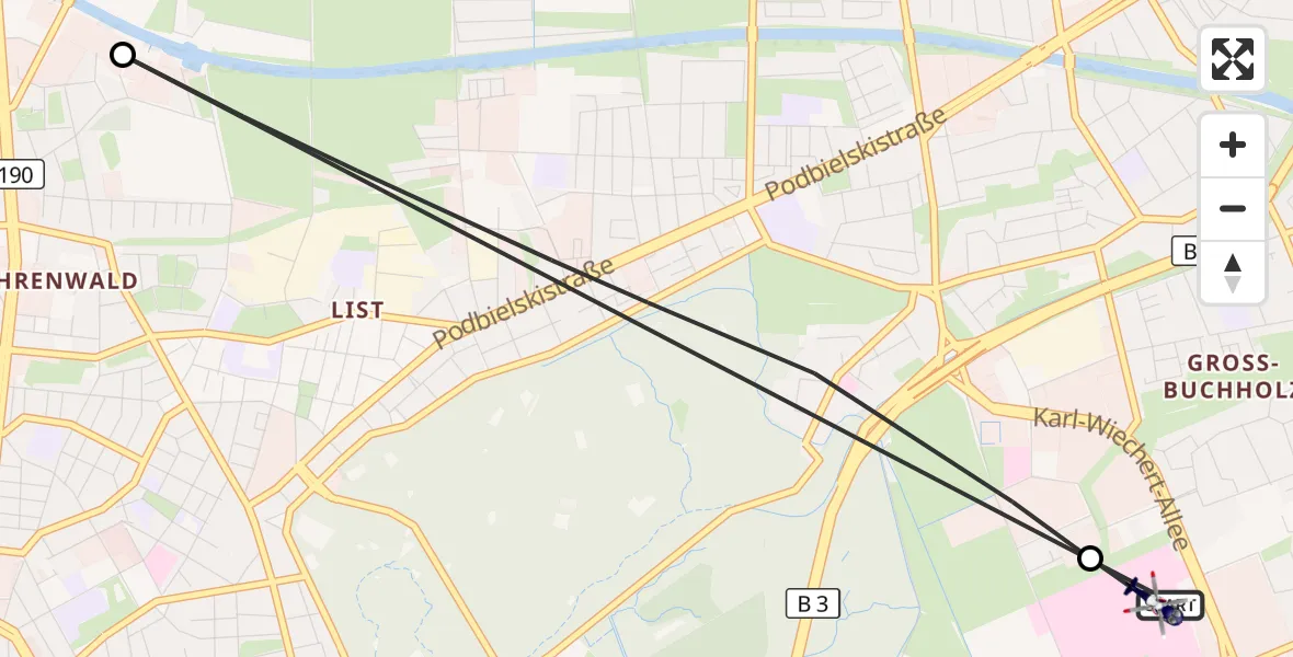 Flugroute Polizeihubschrauber Hannover Luftrettung Hubschrauberlandeplatz (Christoph 4) - Hannover Luftrettung Hubschrauberlandeplatz (Christoph 4), 26 August 2026, 12:05