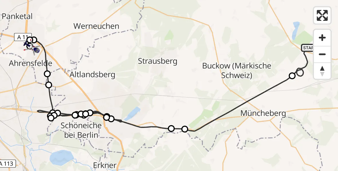 Flugroute Polizeihubschrauber Neuhardenberg - Ahrensfelde Hubschrauberlandeplatz, 26 August 2026, 12:07