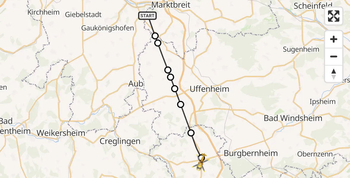 Flugroute Rettungshubschrauber Marktbreit - Steinsfeld, 26 August 2026, 12:10