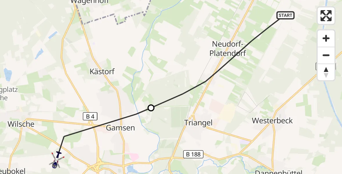 Flugroute Polizeihubschrauber Sassenburg - Gifhorn, 26 August 2026, 12:15