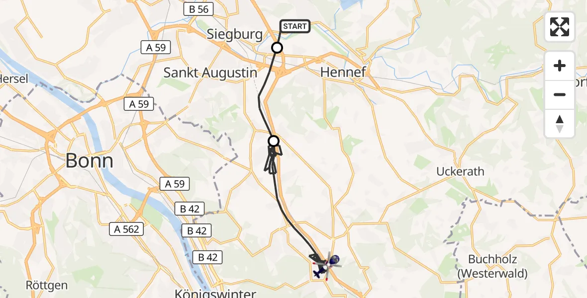 Flugroute Polizeihubschrauber Siegburg - Königswinter, 26 August 2026, 12:17