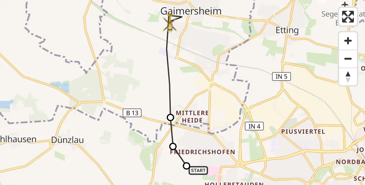 Flugroute Rettungshubschrauber Ingolstadt Hospital - Gaimersheim, 26 August 2026, 12:25
