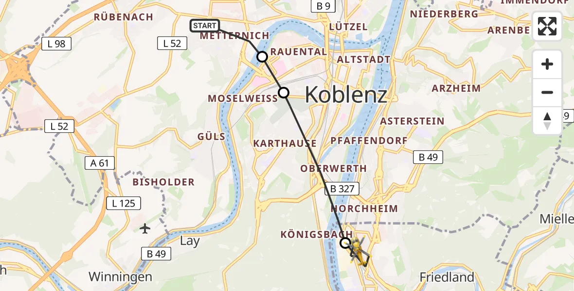 Flugroute Rettungshubschrauber Koblenz - Lahnstein, 26 August 2026, 12:25