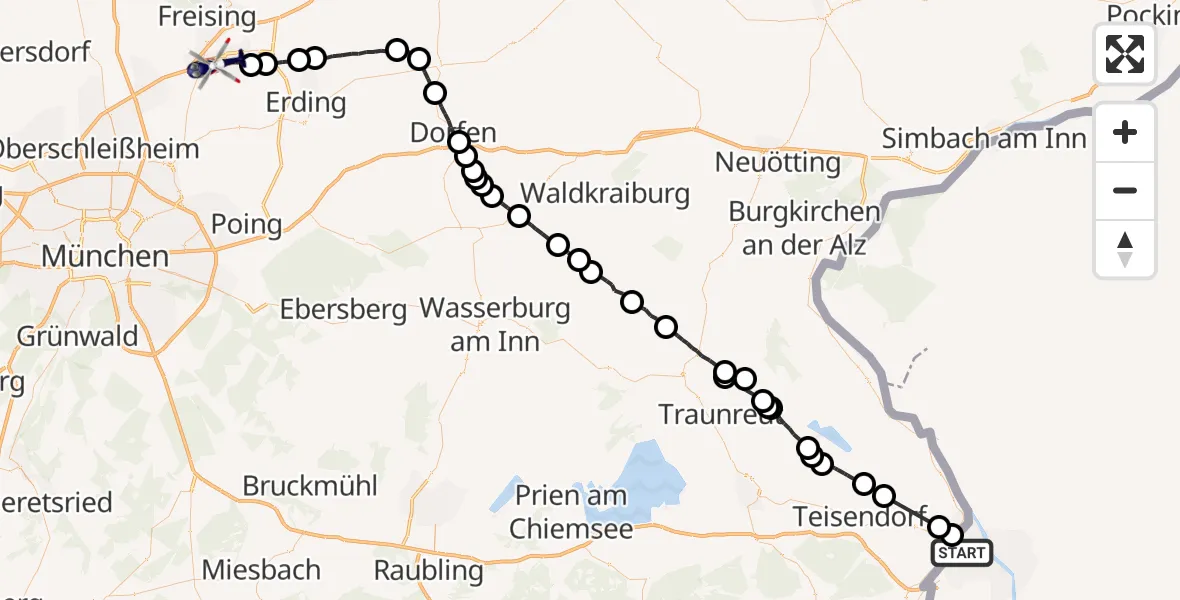 Flugroute Polizeihubschrauber Rott - München Flughafen, 26 August 2026, 12:27