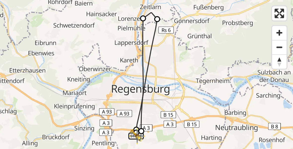 Flugroute Rettungshubschrauber DRF Air Rescue Station Regensburg / Regensburg University Hospital - DRF Air Rescue Station Regensburg / Regensburg University Hospital, 26 August 2026, 12:29