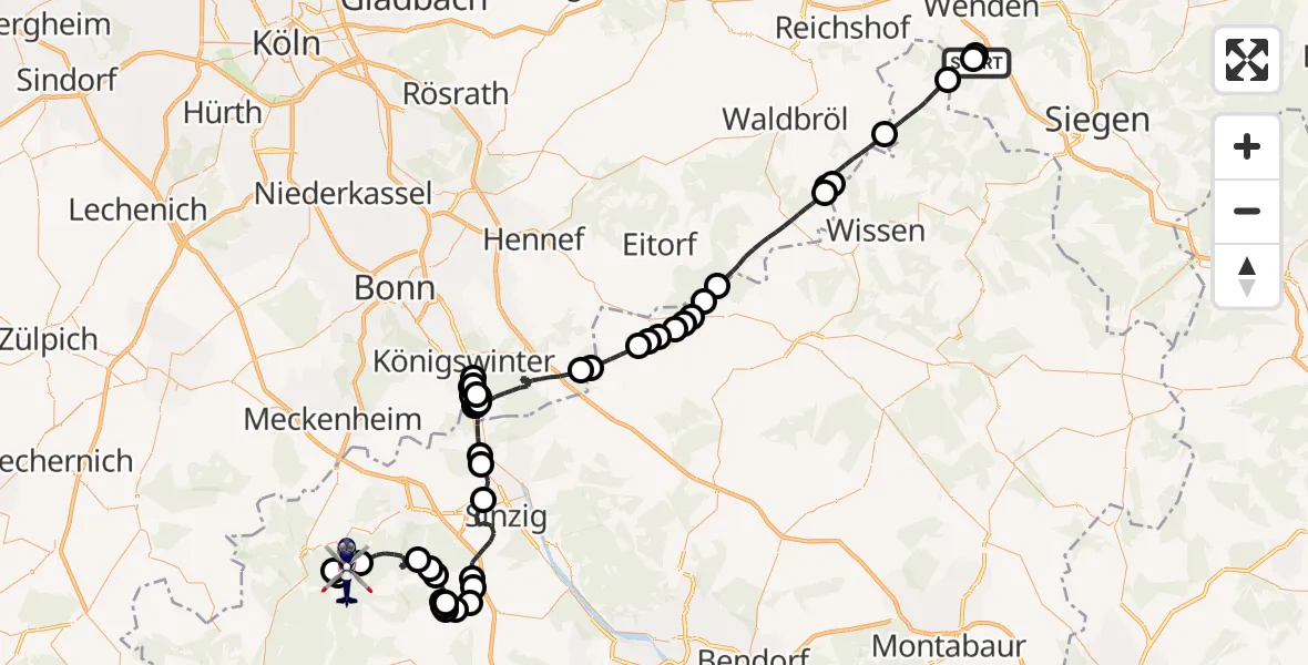 Flugroute Polizeihubschrauber Freudenberg - Rech, 26 August 2026, 12:36