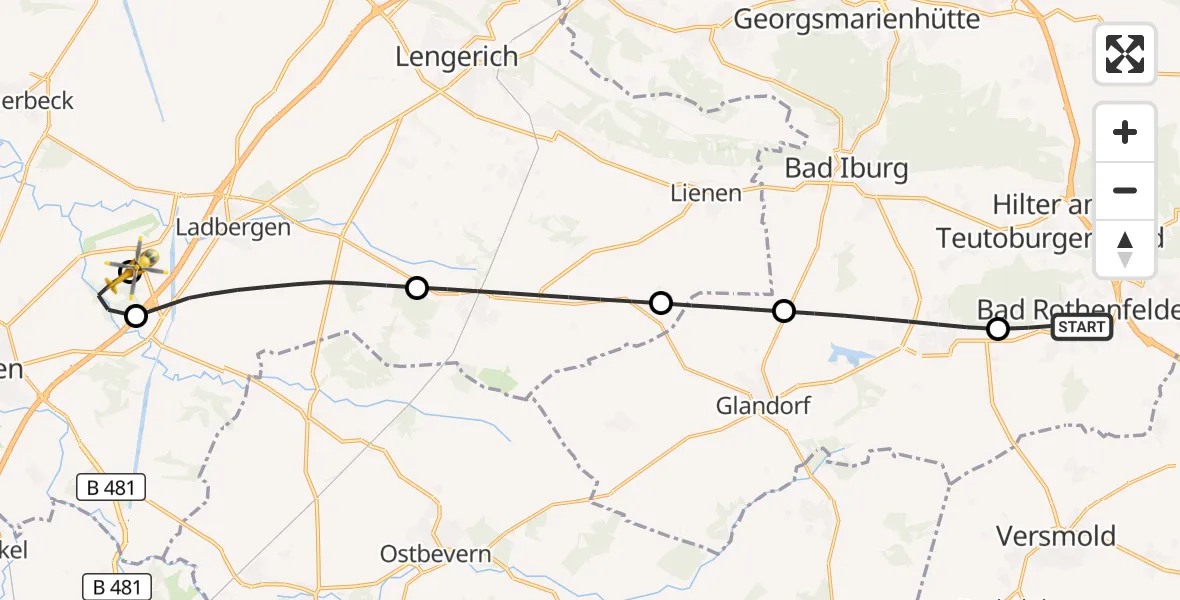 Flugroute Ambulanzhubschrauber Bad Rothenfelde - Christoph  Westfalen-ADAC, 26 August 2026, 12:36