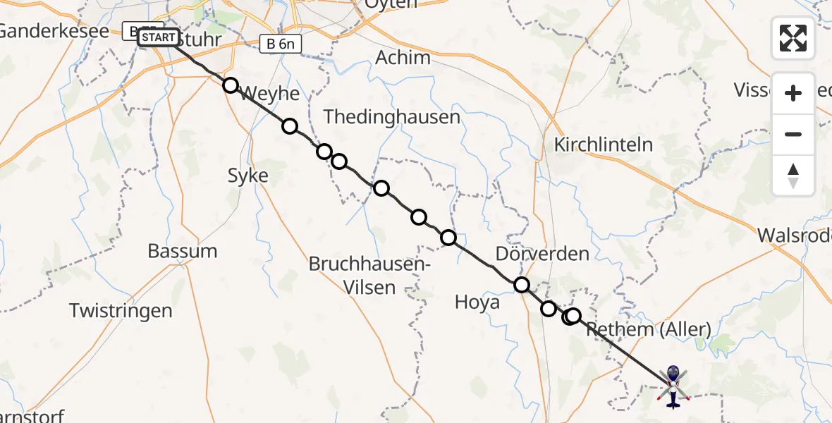Flugroute Polizeihubschrauber Stuhr - Frankenfeld, 26 August 2026, 12:49