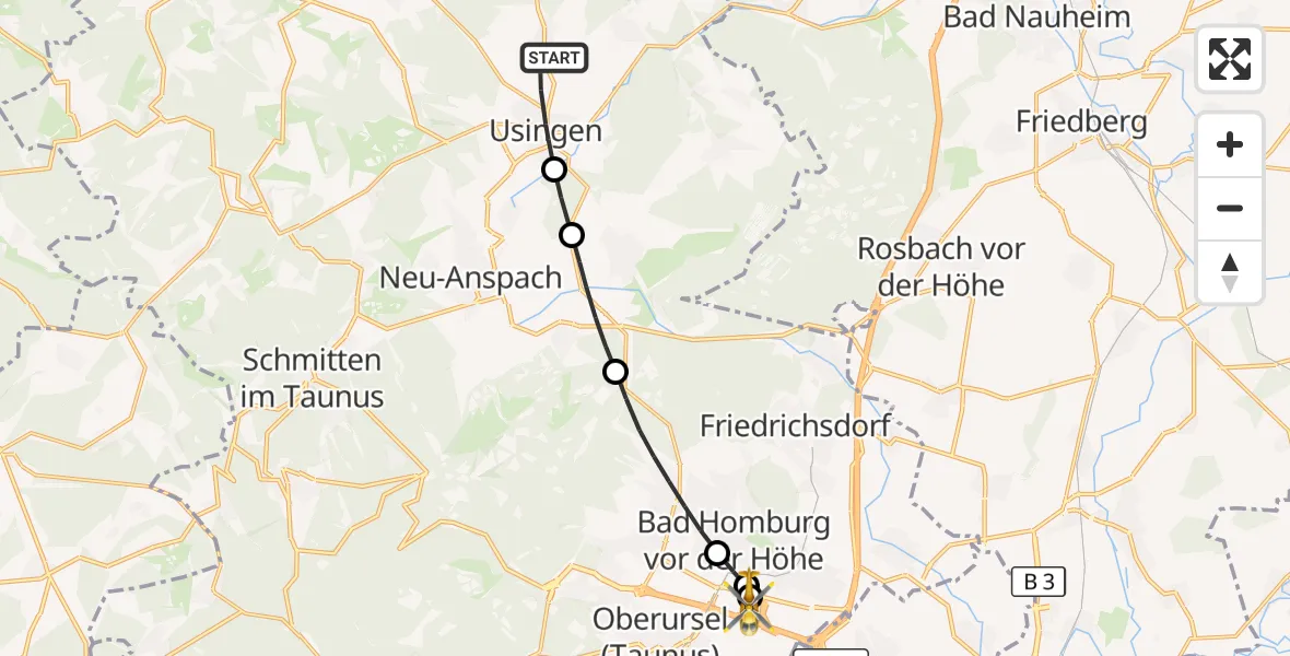Flugroute Rettungshubschrauber Usingen - Hochtaunus Hospital, 26 August 2026, 12:50