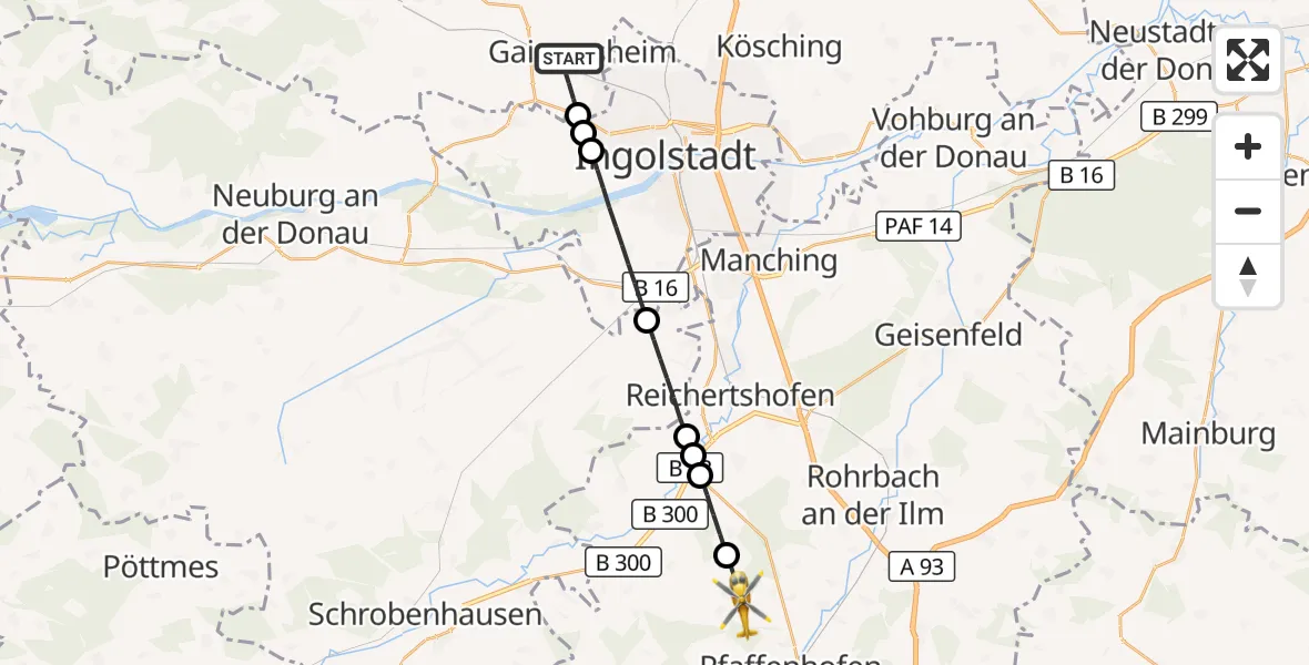 Flugroute Rettungshubschrauber Gaimersheim - Pfaffenhofen a.d.Ilm, 26 August 2026, 12:52