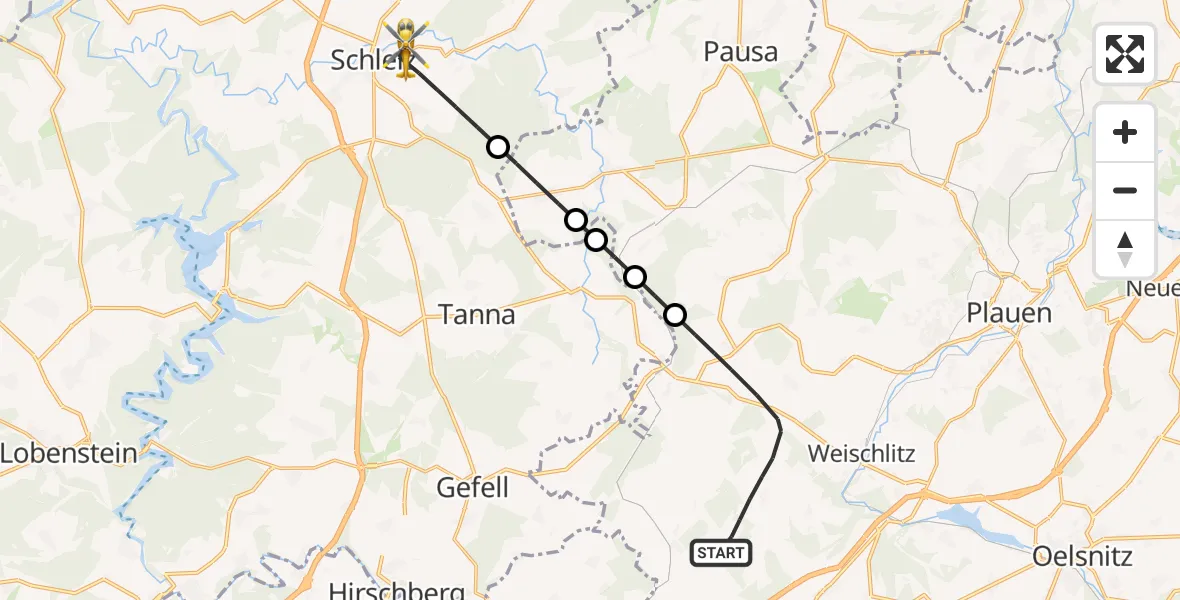 Flugroute Rettungshubschrauber Weischlitz - Schleiz, 26 August 2026, 13:00