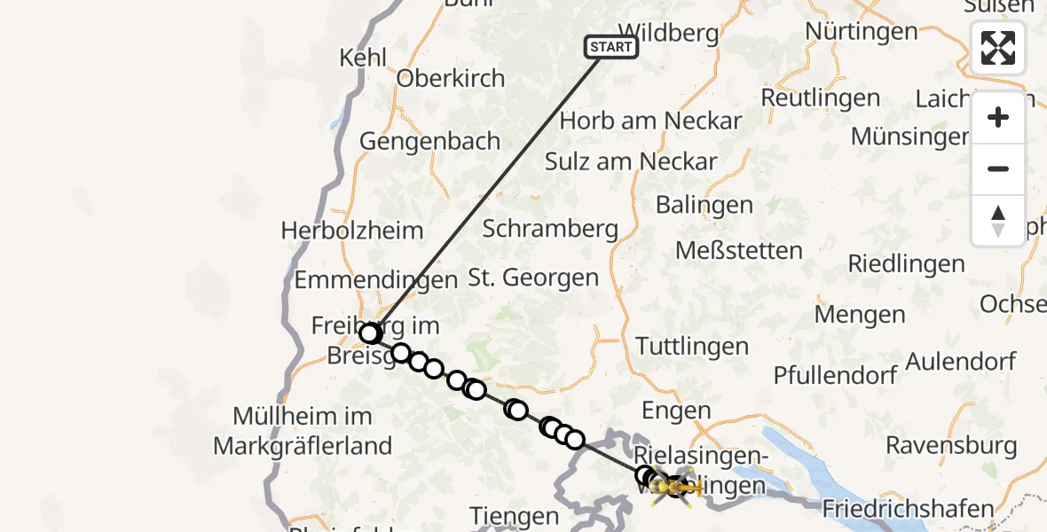 Flugroute Ambulanzhubschrauber Altensteig - Hegau-Jugendwerk Neurological Hospital Hubschrauberlandeplatz, 26 August 2026, 13:05