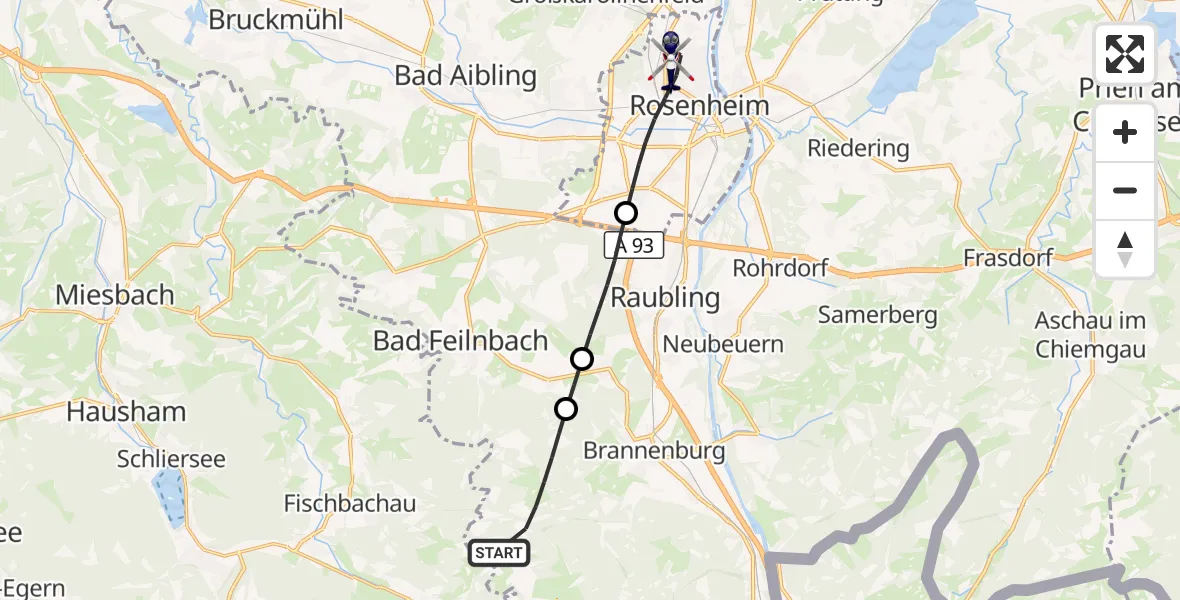 Flugroute Polizeihubschrauber Brannenburg - Rosenheim, 26 August 2026, 13:13