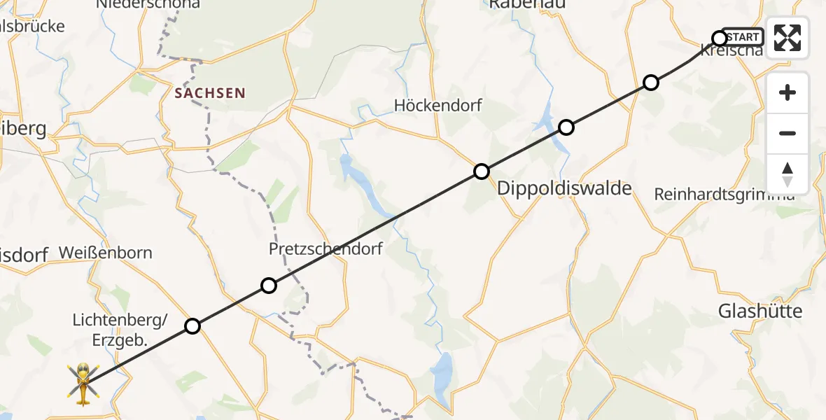 Flugroute Rettungshubschrauber Bavaria Hospital Kreischa - Mulda/Sa., 26 August 2026, 13:13