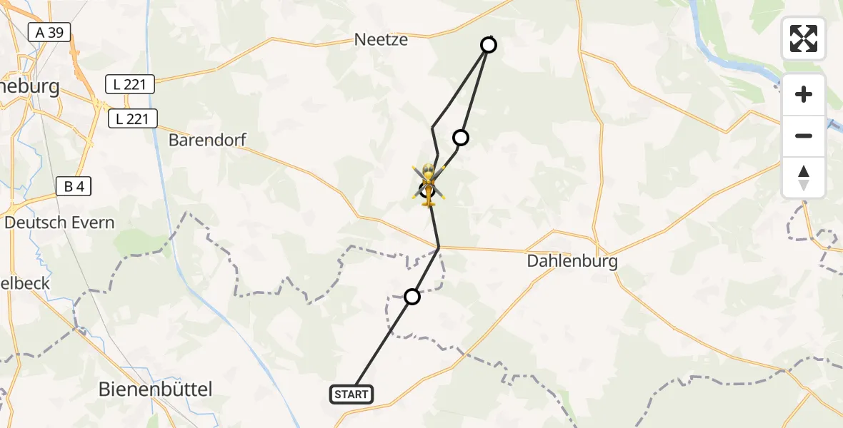 Flugroute Rettungshubschrauber Altenmedingen - Thomasburg, 26 August 2026, 13:19