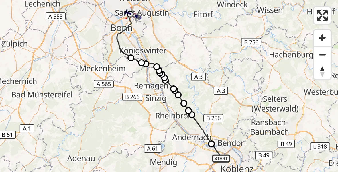 Flugroute Polizeihubschrauber Mülheim-Kärlich - Sankt Augustin, 26 August 2026, 13:19
