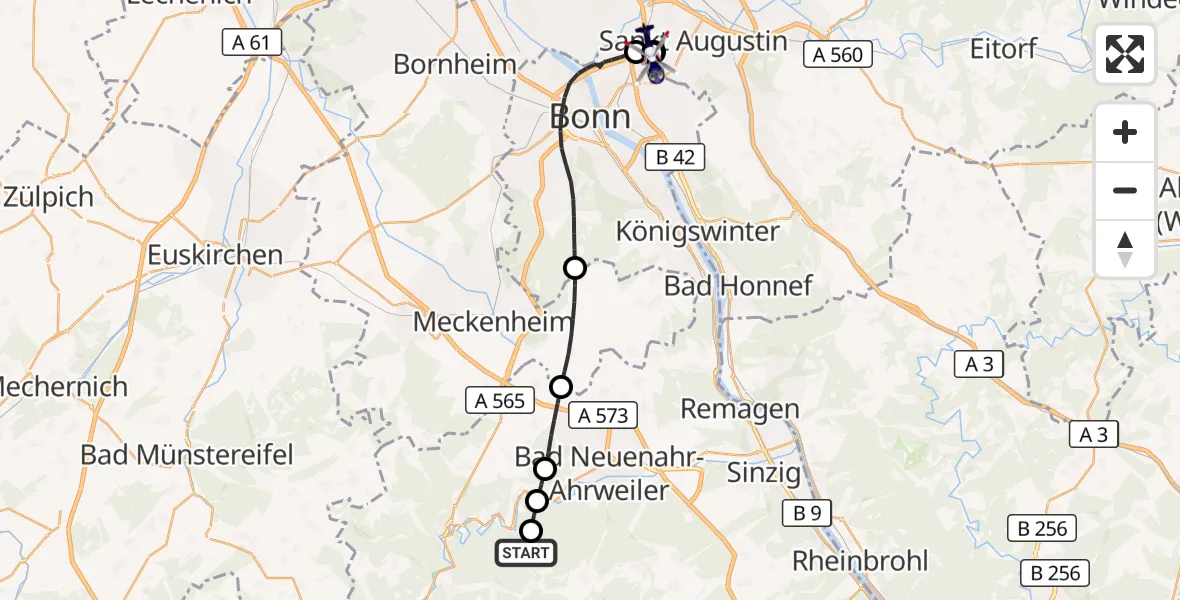 Flugroute Polizeihubschrauber Rech - Sankt Augustin, 26 August 2026, 13:25