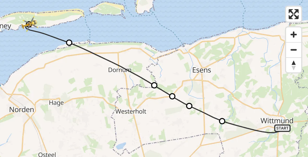 Flugroute Ambulanzhubschrauber Wittmund - Norderney Flughafen, 26 August 2026, 13:26