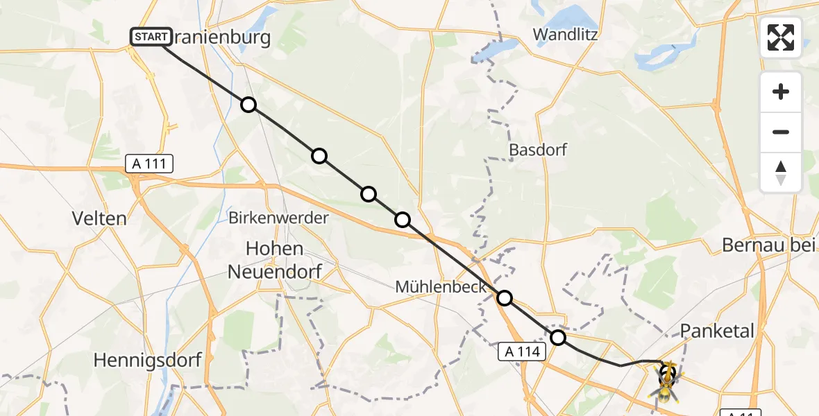 Flugroute Rettungshubschrauber Oranienburg - Helios Clinic Berlin-Buch, 26 August 2026, 13:29