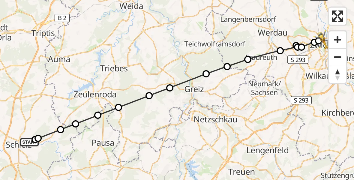 Flugroute Rettungshubschrauber Schleiz - Zwickau, 26 August 2026, 13:30