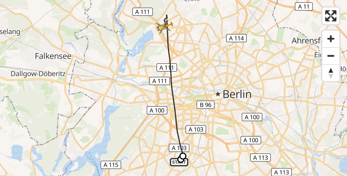 Flugroute Rettungshubschrauber Charité Clinic Benjamin Franklin Campus - Berlin, 26 August 2026, 13:31