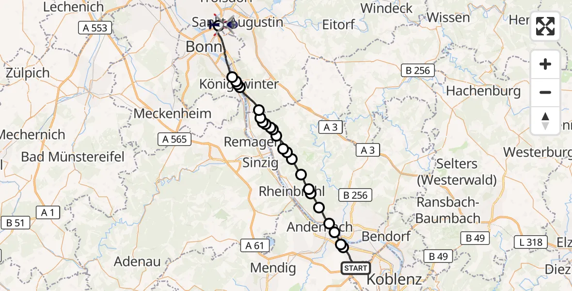 Flugroute Polizeihubschrauber Mülheim-Kärlich - Sankt Augustin, 26 August 2026, 13:31