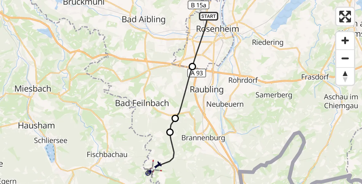 Flugroute Polizeihubschrauber Rosenheim - Brannenburg, 26 August 2026, 13:38