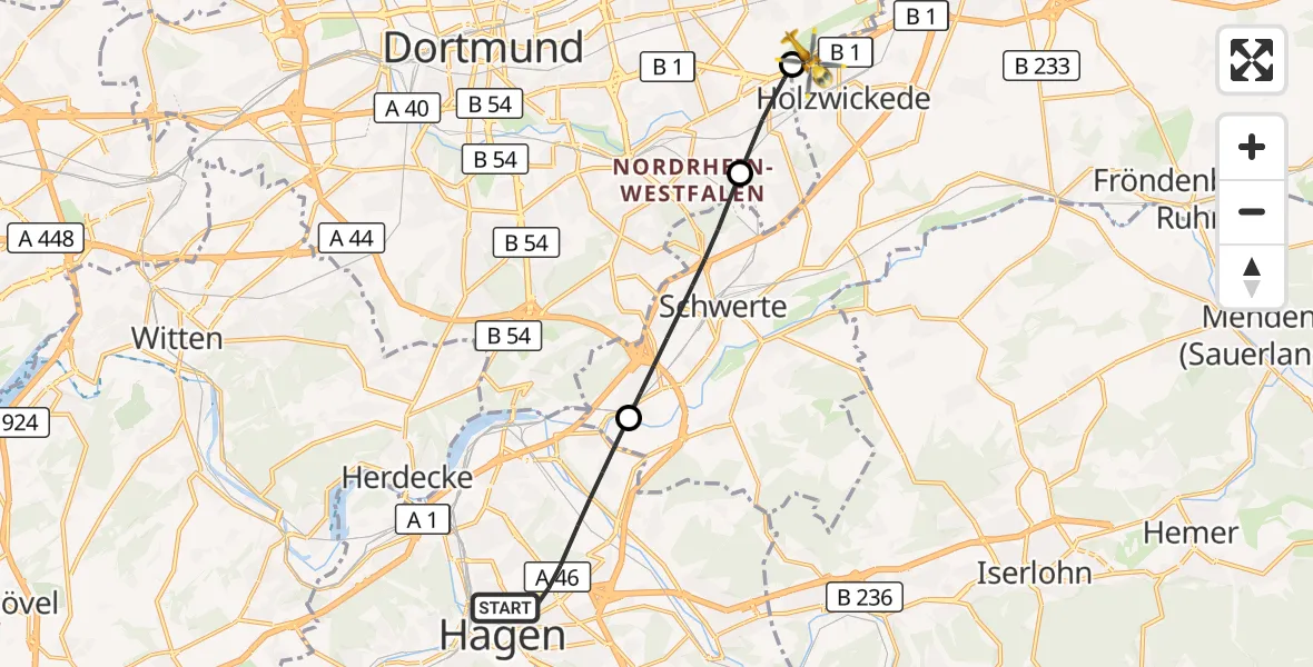 Flugroute Rettungshubschrauber Hagen - Dortmund Flughafen, 26 August 2026, 13:41