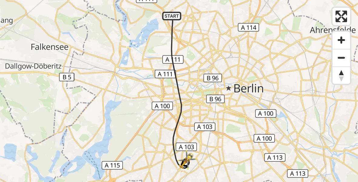 Flugroute Rettungshubschrauber Berlin - Charité Clinic Benjamin Franklin Campus, 26 August 2026, 13:48