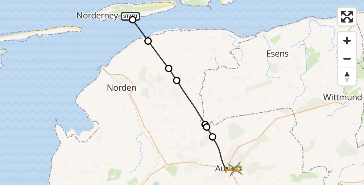 Flugroute Ambulanzhubschrauber Norderney Flughafen - Aurich, 26 August 2026, 13:58