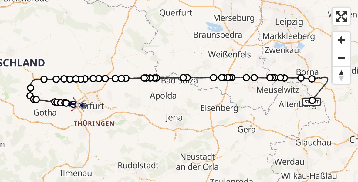 Flugroute Polizeihubschrauber Langenleuba-Niederhain - Erfurt, 26 August 2026, 14:11