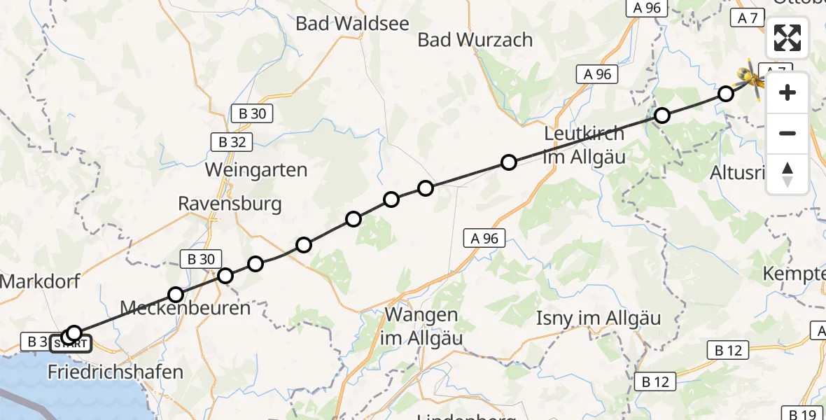 Flugroute Rettungshubschrauber Friedrichshafen Hospital - Bad Grönenbach, 26 August 2026, 14:12