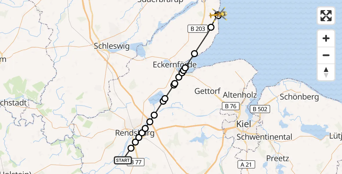 Flugroute Ambulanzhubschrauber Schülp b.Rendsburg - Dörphof, 26 August 2026, 14:25