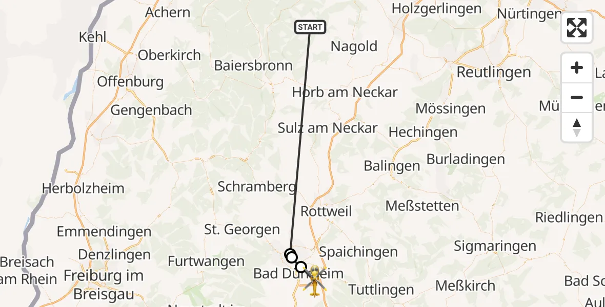 Flugroute Ambulanzhubschrauber Altensteig - Bad Dürrheim, 26 August 2026, 14:26