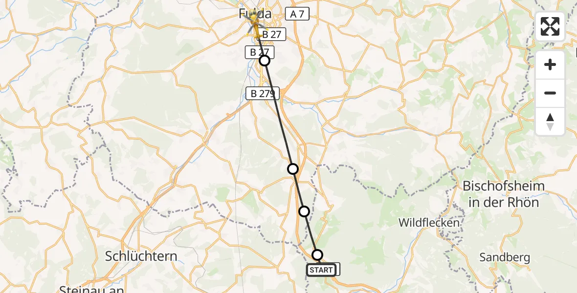 Flugroute Rettungshubschrauber Römershager Forst-Nord - Fulda, 26 August 2026, 14:29