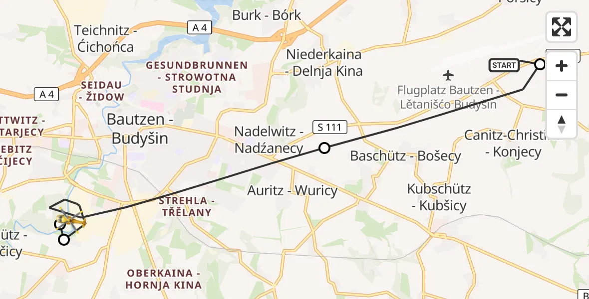 Flugroute Rettungshubschrauber Bautzen Flugplatz - Bautzen, 26 August 2026, 14:42