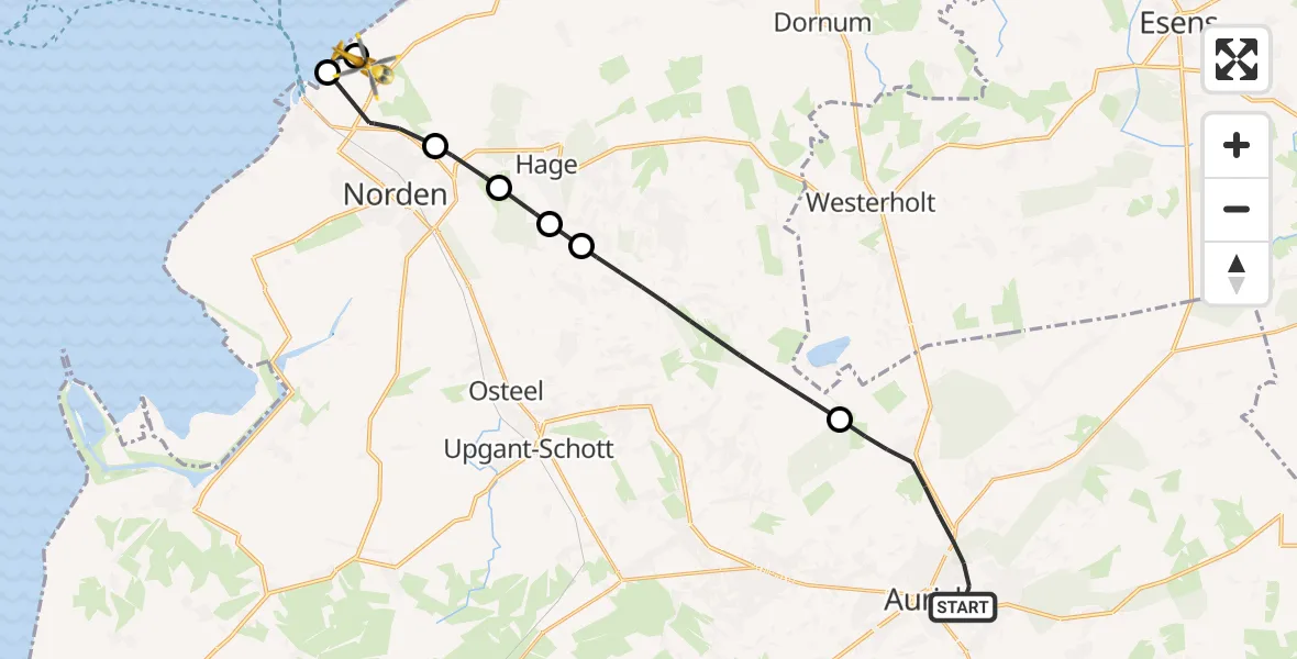 Flugroute Ambulanzhubschrauber Aurich - Norden-Norddeich Flughafen, 26 August 2026, 14:49