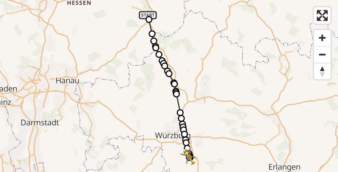 Flugroute Rettungshubschrauber Fulda - Ochsenfurt Hospital, 26 August 2026, 14:53